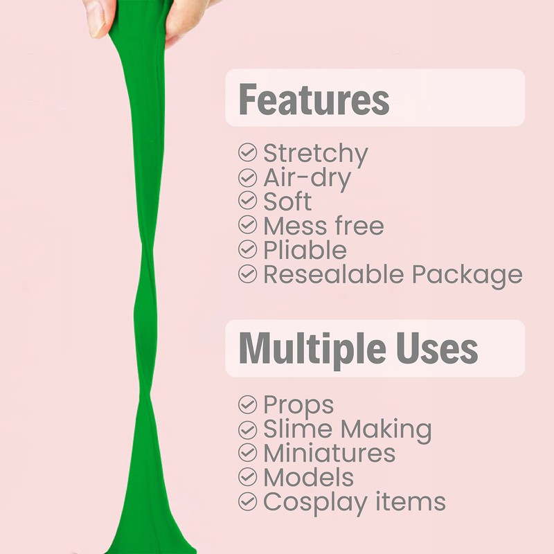 BOHS Green Squishy Slime and Foam Modeling Clay, Air Dry,