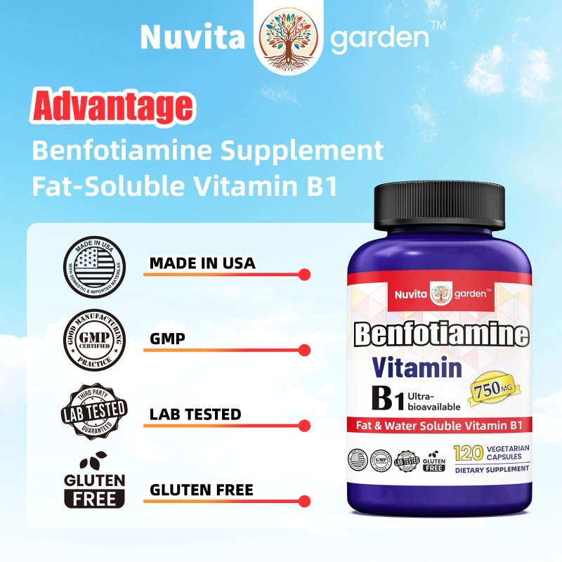NuvitaGarden Benfotiamine 750mg Per Serving, 240 Vegetarian Capsules, 3rd Party