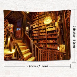 UHOMETAP Vintage Library Tapestry, Gothic Bookshelf Tapestry Books on Bookshelf Tapestry for Children Adults Room Decoration Living Room TV Backdrop, Beach Blanket, 93x71 Inches GTQQUH1005