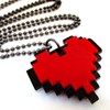 Red 8 Bit Pixel Heart Cosplay Necklace, Pixelated Point Graphic