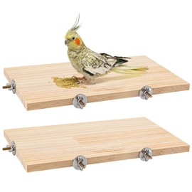 RP Remarkable Power, 2 Pack Large Bird Perch Stand 13.8x7.9 Inch Wooden Parakeet Platform Rectangle Corner Shelf for Small Animals Cage Accessories