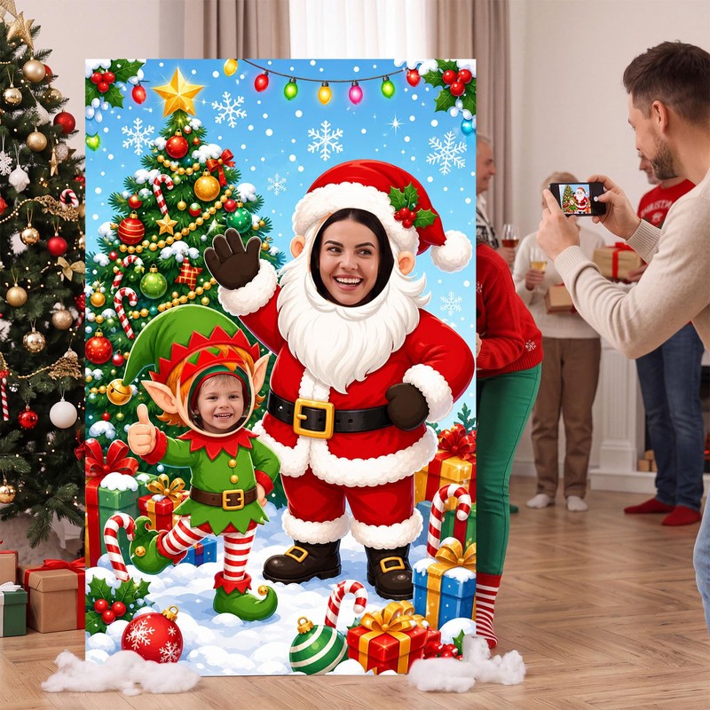 5.4 ft Christmas Cardboard Cutout Stand Up Santa Claus Elves
