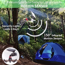 Solar Motion Sensor Flood Lights, Solar Security Lights Motion Outdoor Camping Spotlights, Aluminum Alloy Cameras Fill Light Waterproof for Patio, Camp, Fence, Post, 100-Week FREE Refund/Replacement