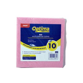 Optima Proclean 'Swift' 10 Super Absorbent Multi Purpose Cloths, Mop Up Spills, Dry Dusters, 40x38cm, Red