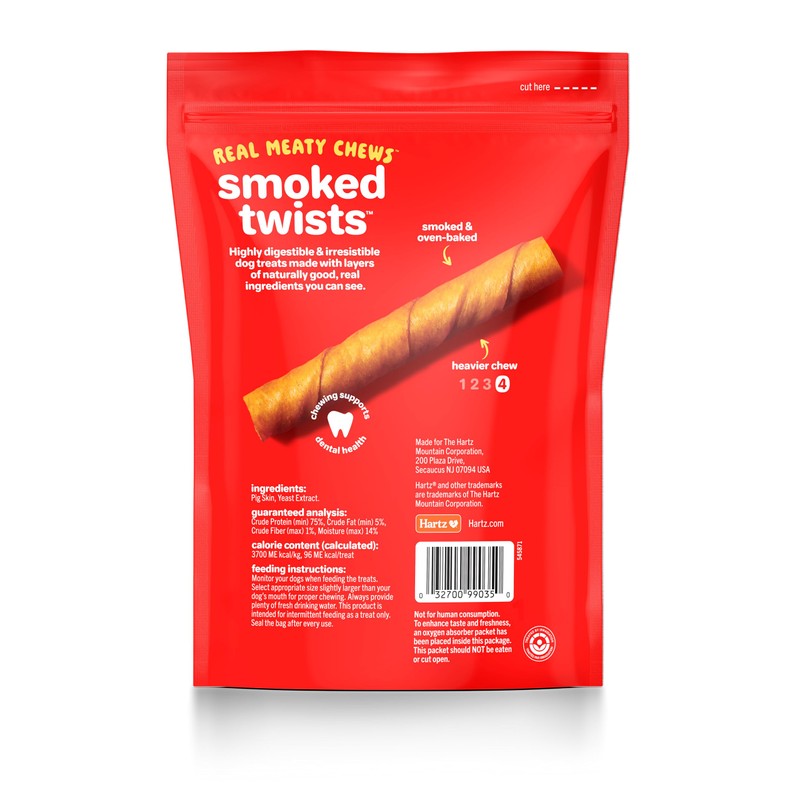 HARTZ Oinkies Natural Smoked Pig Skin Twist Dog Treat Chews
