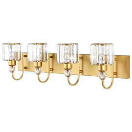 Ralbay Gold Vanity Lights 4-Lights Gold Crystal Bathroom Vanity Lights Over Mirror Modern Crystal Bathroom Wall Lighting Fixtures