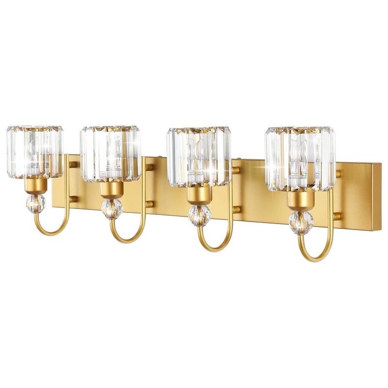Ralbay Gold Vanity Lights 4-Lights Gold Crystal Bathroom Vanity Lights