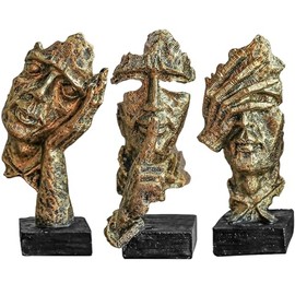 3 piezas de estatua de pensador, silencio es dorado, figura de arte abstracto de resina moderna para decoración de objetos decorativos para el hogar, oficina, estantería, computadora, no