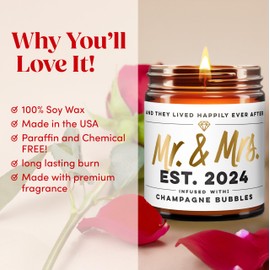 Wedding Gifts for Couples 2024 - Wedding Candle - Mr and Mrs Gifts - Bridal Shower Gifts, Bachelorette Gifts for Bride, Bride to Be Gifts, Just Married Gifts - Clever Wedding Gifts for Newlyweds - 9oz