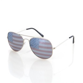 SHADERZ Aviator USA America American Flag Sunglasses - Great Accesory for 4th of July (Silver, Multi)