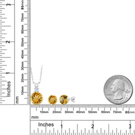 Gem Stone King 925 Sterling Silver Yellow Citrine and Sky Blue Aquamarine Pendant and Earrings Jewelry Set For Women (6.29 Cttw, Round 10MM, Gemstone Birthstone, with 18 Inch Silver Chain)