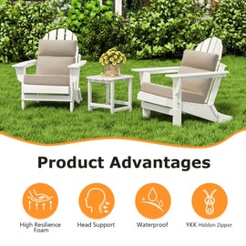 Unimatta Outdoor High Back Chair Cushion Seat Pads, 2-Pack 44 x 21 Inch Water-Repellent & Fade-Resistant Patio Furniture Cushions with Ties for Adirondack, Rocking Chairs, Tan