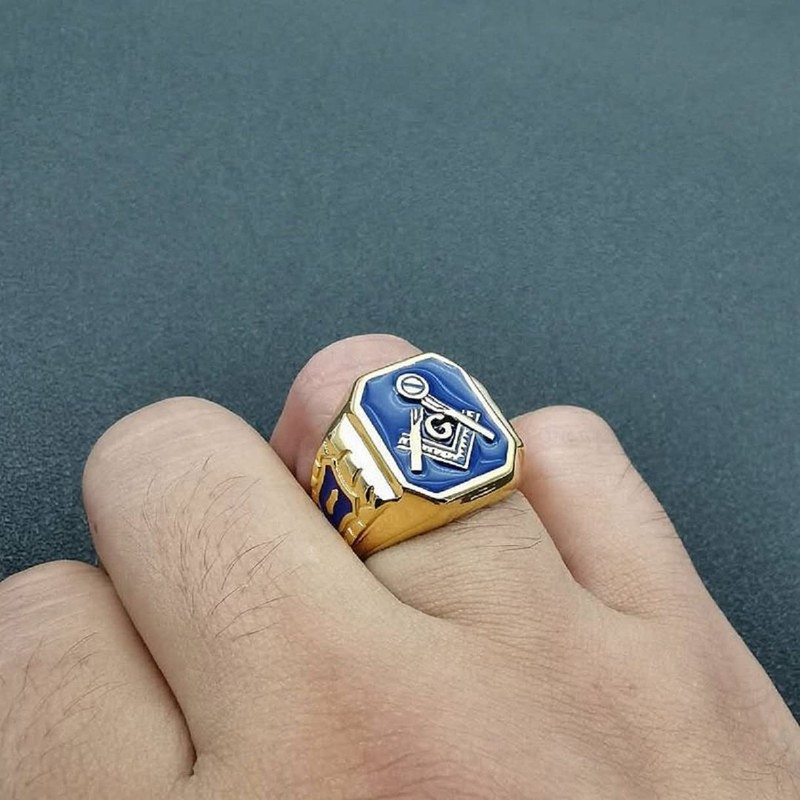 Blue Masonic Freemason Ring, Blue Lodge Masonic Ring for Men,