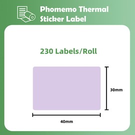 Phomemo M110 M120 M200 M220 M221 Label Maker Tape Thermal Printer Labels for Price, Name, Address, Logo, Barcode, 40 mm x 30 mm, Purple (1 Roll)