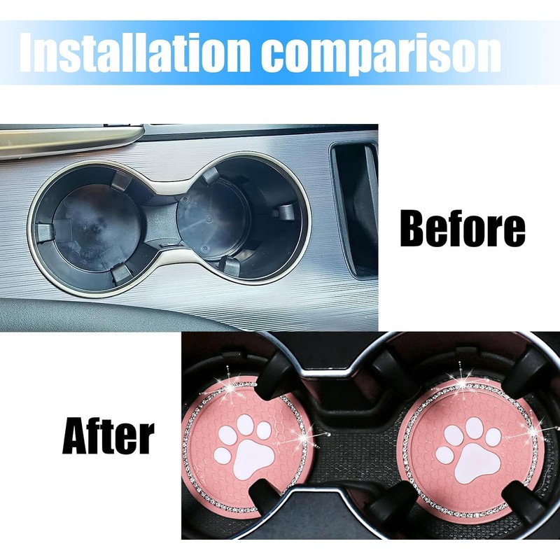 2 PCS Bling Paw Car Cup Holder Coaster, Non-Slip Cup