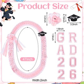 CCINEE Pink Graduation Lei 2026, 47 x 2 Inch Pink and White Ribbon Lei for Class of 2026 Braided Graduation Necklace for School College Women Grads Congrats
