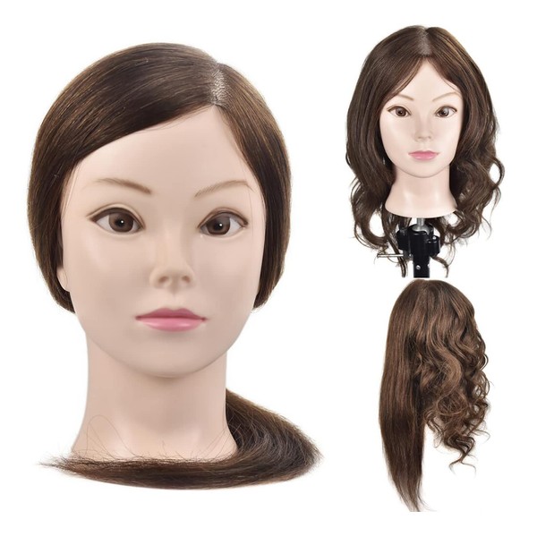 18" 100% Human Hair Hairdressing Training Head with Desk Clamp Doll’s Head For Cosmetology