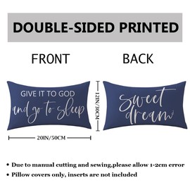 ULOVE LOVE YOURSELF Bedding Decorative Pillowcases Reversible Give It to God and Go to Sleep Cushion Covers Sleep Themed Throw Pillow Covers 12''x20'' for Bedroom Guest Room Housewarming Gifts (Blue)