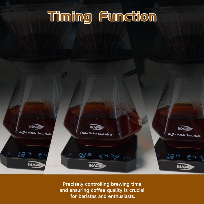 IKAPE Mini Digital Coffee Scale with Timer, 2kg/0.1g High Precision