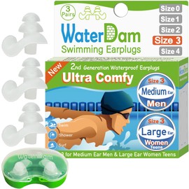 WaterDam Swimming Ear Plugs Waterproof Ultra Comfortable Prevent Swimming Ears (Size 3+3+3:Medium Ear for Men and Big Ears Teens Women (Clear, Clear)