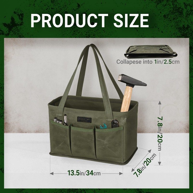 Tool Bag with Metal Frame, Waxed Canvas Wide Open Top