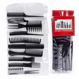 Barberbit Cross-Border Professional Hair Comb Set (10 Pcs) - Styling, Cutting, Pointed, Oil Head, Plastic, Free Size, Black Set 20ea