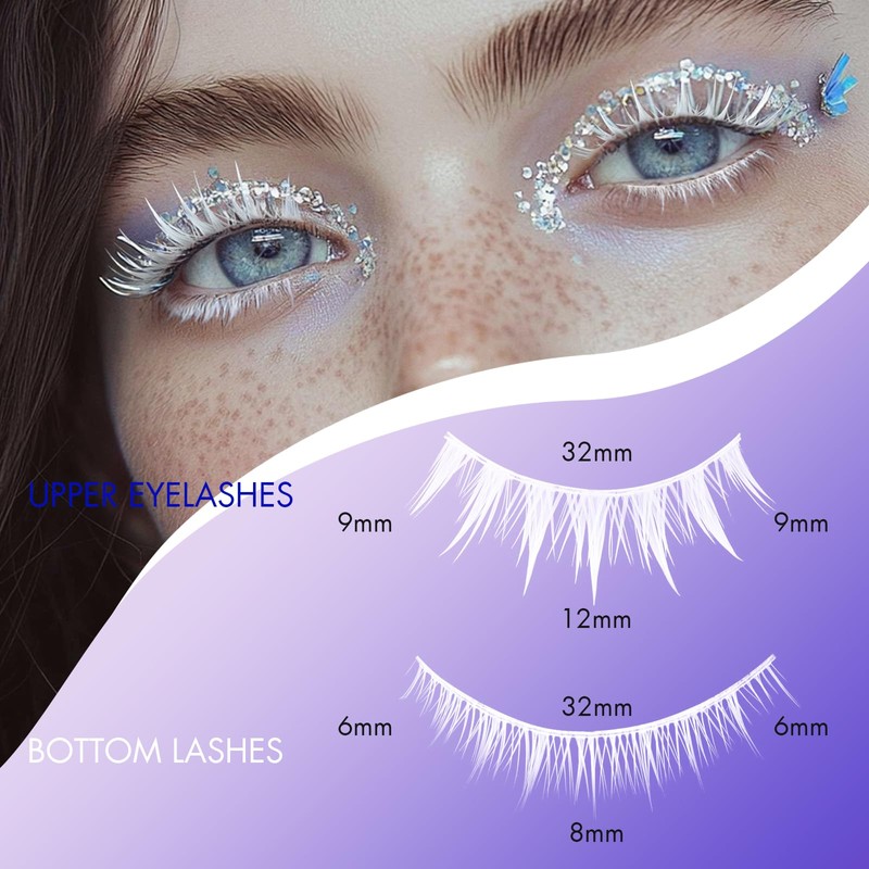 White Lashes with Bottom Lashes, Wispy Manga Colored Eyelash Strip