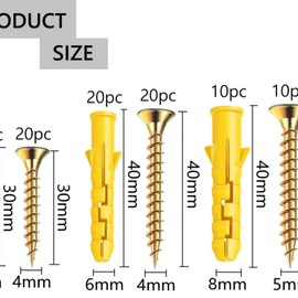 100-Piece ​Wall Plugs & Screws Set | M6 * 30/M6 * 40/M8 * 40 ​Plugs in Plastic Box | ​Coloured Zinc Plated Fixings for Masonry & Concrete for Brick, Concrete, Masonry, Drywall