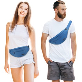 MAXTOP Blue Bumbag Waist Fanny Pack Running Belt for Women Men Unisex Bum Bag with Headphone Jack and 4-Zipper Pockets Adjustable Belt for Outdoors Workout Hiking Gifts for Women Men
