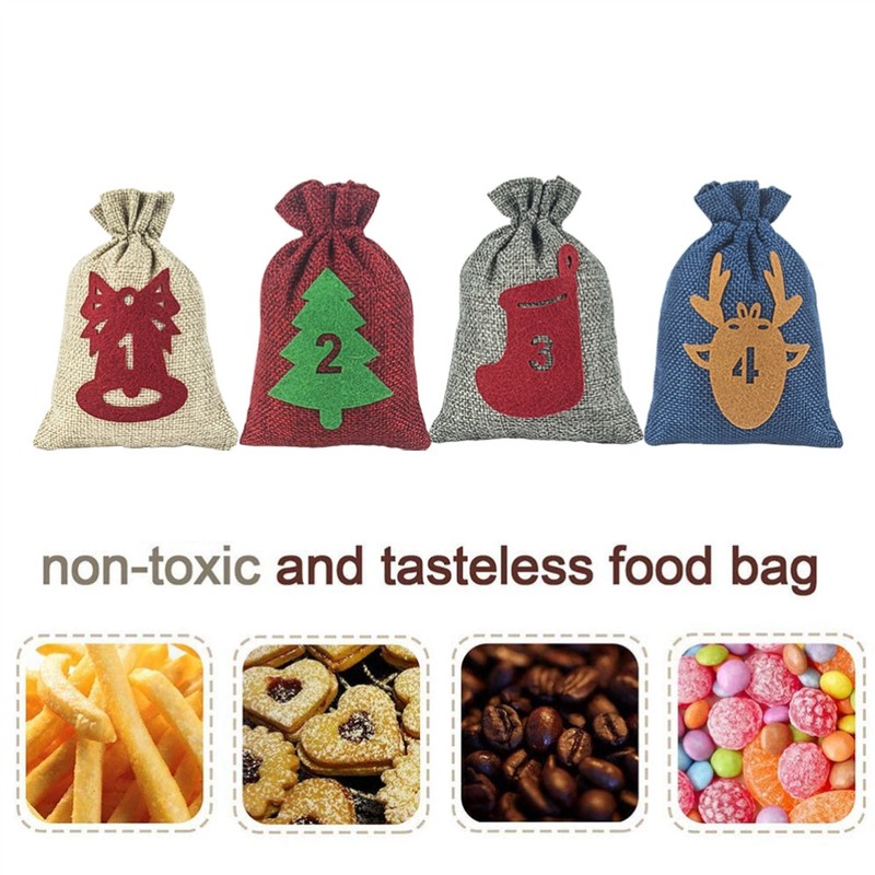 24 Pcs Christmas Advent Calendar Bag Countdown Felt Gift Bag