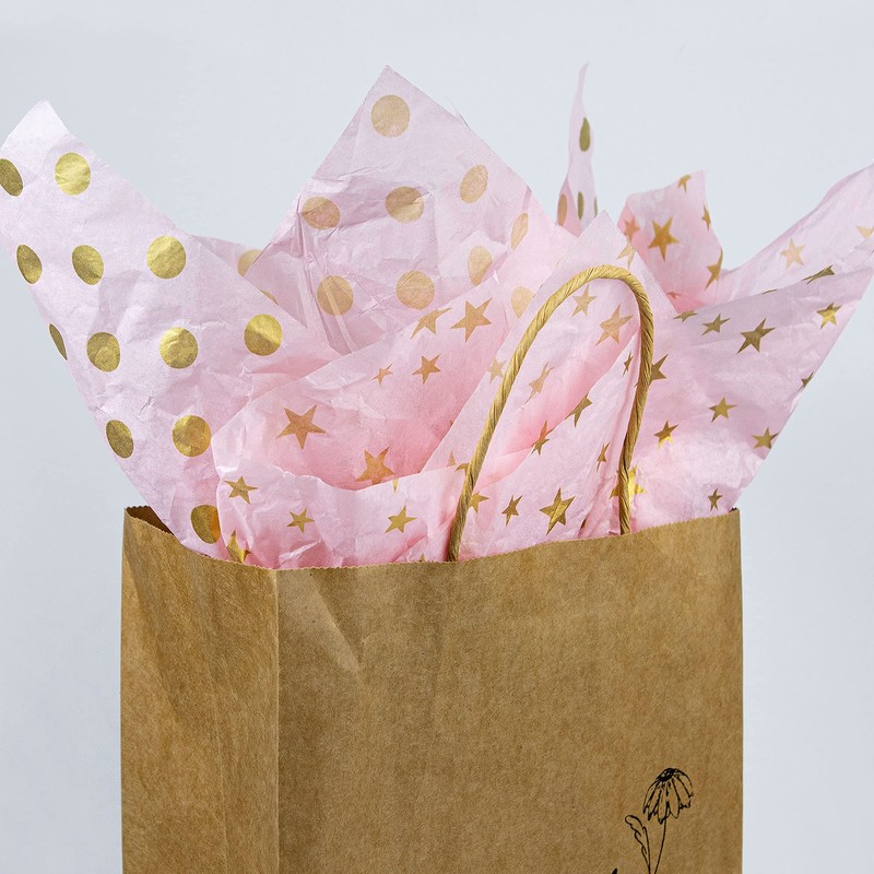 MR FIVE Pink with Gold Star Tissue Paper Bulk,20" x