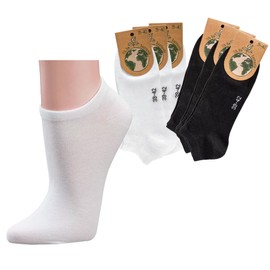 Leo Design 6 Pair Low-Cut Organic Cotton Trainer Socks Seamless Socks for Men & Women, Short Liners, Ankle, Sneaker. (US, 6-9, Black + White)