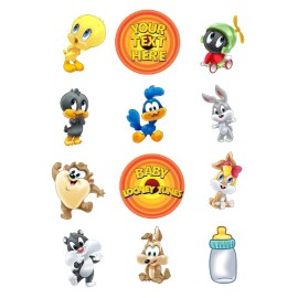 Unbranded Baby Looney Tunes Edible Image Toppers. Edible Round Pre Cut Stickers. - 48 circles 1.25"