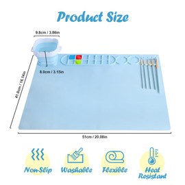 Abnaok Silicone Craft Mat, 20"x16"Silicone Painting Mat with Cup, Silicone Art Mat with 5 Paint Brush, Silicone Creator Mat for Creator, Kids Painting, Resin Casting