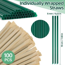 Sukh 100 Pcs Individually Wrapped Straws - Green Plastic Straws Disposable Plastic Drinking Long Individually Paper Wrapped for Home Use Milk Juice Drinks