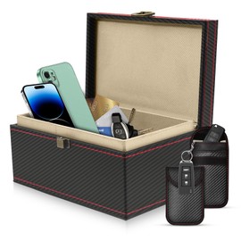 Faraday Box for Car Keys with 2 RFID Signal Blocking Pouches – Anti-Theft Keyless Entry Protection Case – Carbon Fibre Design for Phones, Spare Keys & Credit Cards