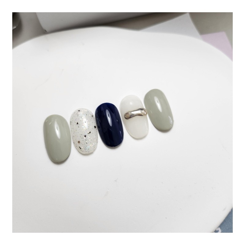Navy Silver Chunk Nails - Alcohol Swap 2p / 네이비