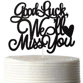 Decoración para tartas de Good Luck We 'll Miss You, decoración para tartas de Felicidades Grad 2022, Happy Retirement, decoración de fiesta de graduación 2022, suministros de decoración de fiesta de jubilación, color negro brillante