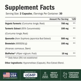 Quercetin w/ Bromelain Turmeric Curcumin Supplement – Triple Action: Allergy Relief, Inflammation & Joint Support with Organic Tumeric + Bioperine for Max Absorption – 60 Quercetin 500mg Caps, 2 Pack