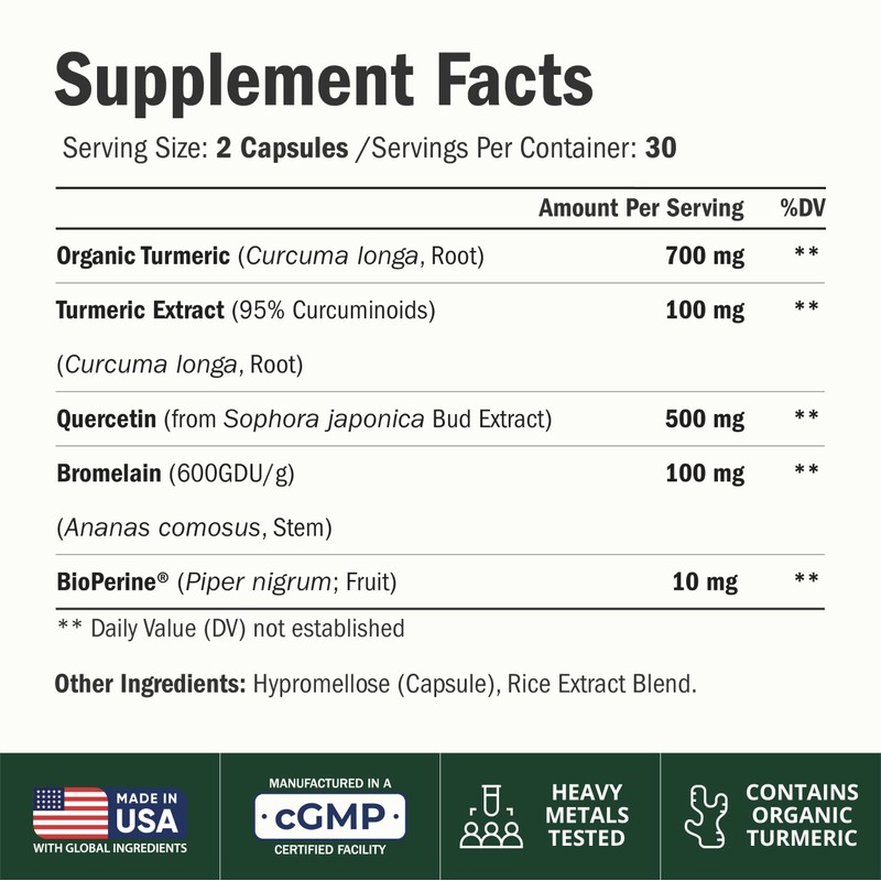 Quercetin w/ Bromelain Turmeric Curcumin Supplement – Triple Action: Allergy