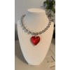 Unbranded Beaded Necklace With Big Large Red Glass Crystal Heart