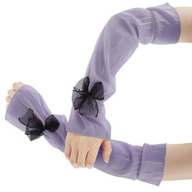 CAPASTEC Women's Arm Cover, Stylish, Cute, Instagram, Sun Protection, Thin, Lightweight, Bubble Fabric, Arm Sleeves, For Street Walks, Driving, Women's, Puff Sleeve, Purple (black ribbon)