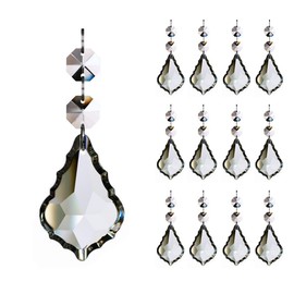 12pcs Maple Leaf Crystal Chandelier Prism Pendant Parts, 63mm Hanging Crystals Beads for Chandelier Wedding Decoration Clear