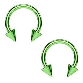 PiercedOff Titanium Green IP over 316L Surgical Steel Horseshoe with Spikes - Thickness 16GA (1.2mm) / Diameter 8mm / Spike Size 3mm x 3mm - Sold as a Pack of 2 Horseshoes