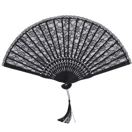 Double Layer Vintage Janpanese Style Lace Hand Folding Fan for Women Performance Gifts Party Decoration PropBlack