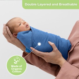 Organic Cotton Baby Muslin Blanket - Breathable, Large 47x47 inches for Baby Swaddle Blanket Hypoallergenic Muslin Baby Blankets, Versatile, Double Layer (Slate/Aquarius)