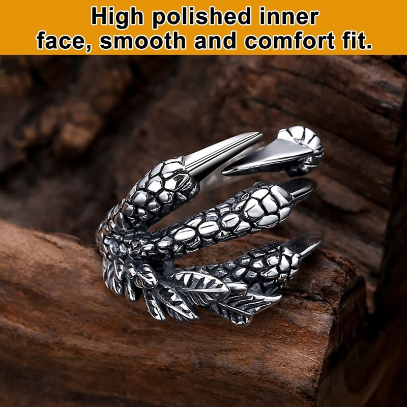 Cosysparks Dragon Claw Ring, Stainless Steel Dragon Claws Ring, Adjustable