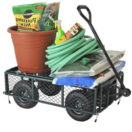 Heavy-Duty Steel Utility Garden Cart w/ 550lb Weight Capacity, Outdoor Lawn Wagon with Removable Sides, Adjustable Handle and 10in Tires, Portable Foldable Wagons for Beach, Camping, Grocery (Green)