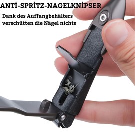 Nail Clippers with File and Collection Container - Nail Clippers Set in Gift Box, Suitable for Fingernails and Toenails, Nail Clippers Large, Stainless Steel in 4 Colours (2-Piece Set (Black))