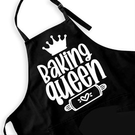 IHopes+ Funny Black Baking Apron for Women Baker,Cute Baking Queen Apron with 2 Pockets and Adjustable Neck Strap,Perfect for Birthday Christmas Thanksgiving, Large